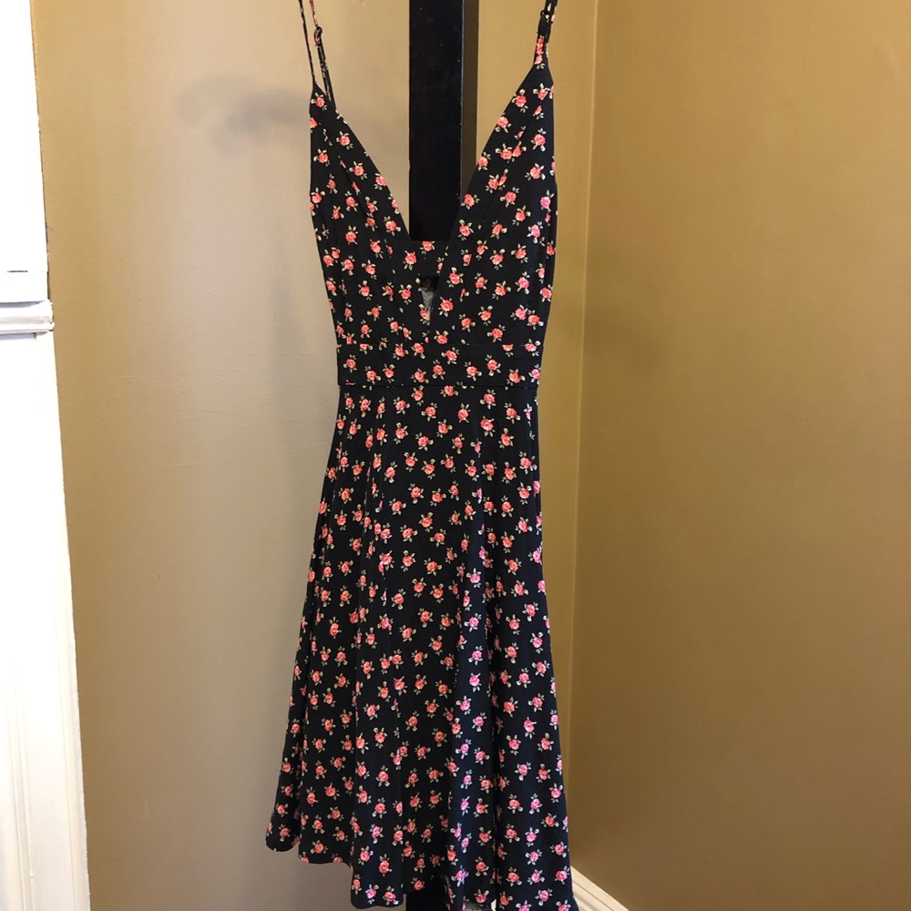 Black Forever 21 dress w/ pink roses.